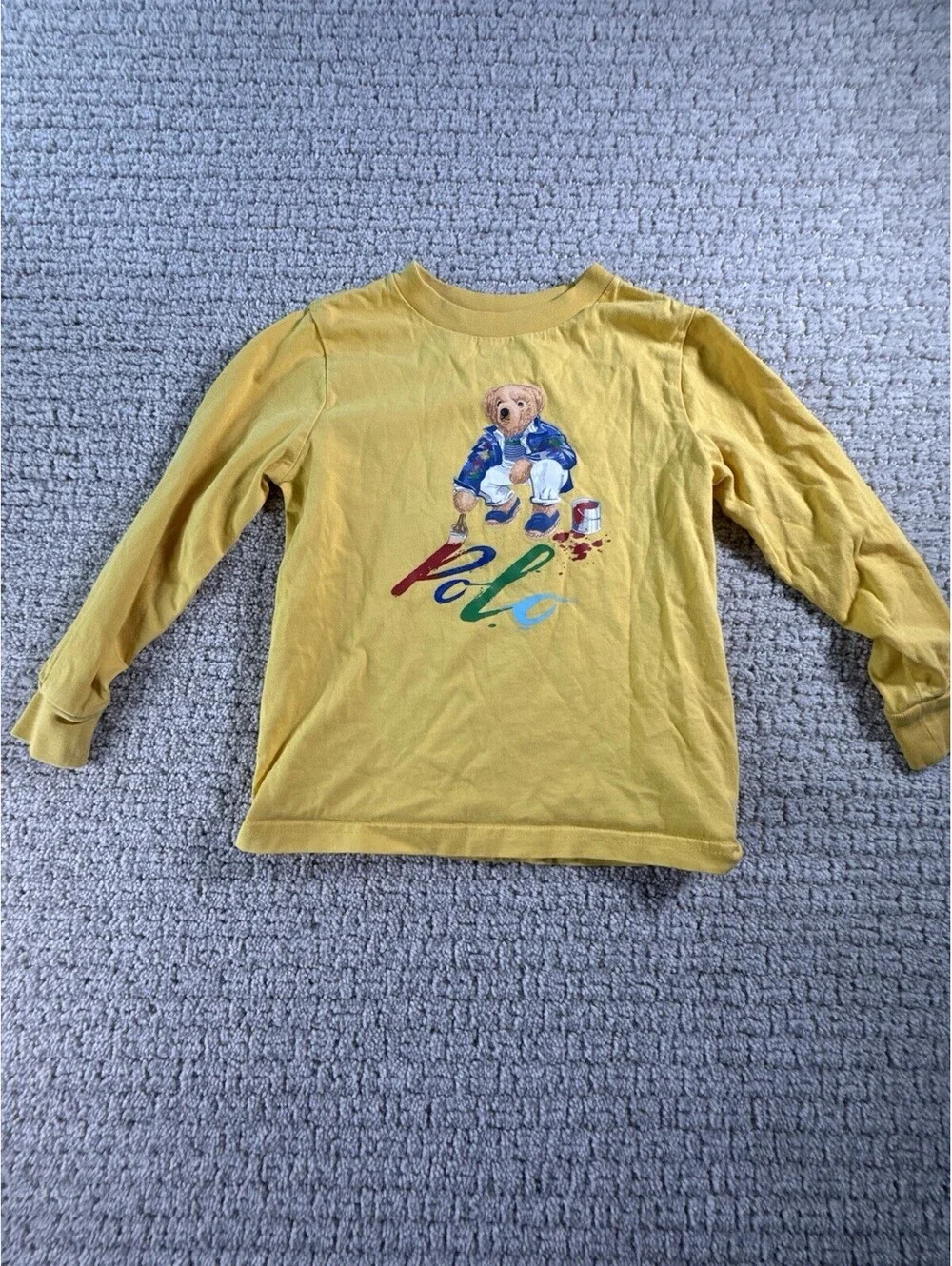 Polo Ralph Lauren Kids Yellow Polo Bear Cotton Tee Shirt Size 3T Long sleeve